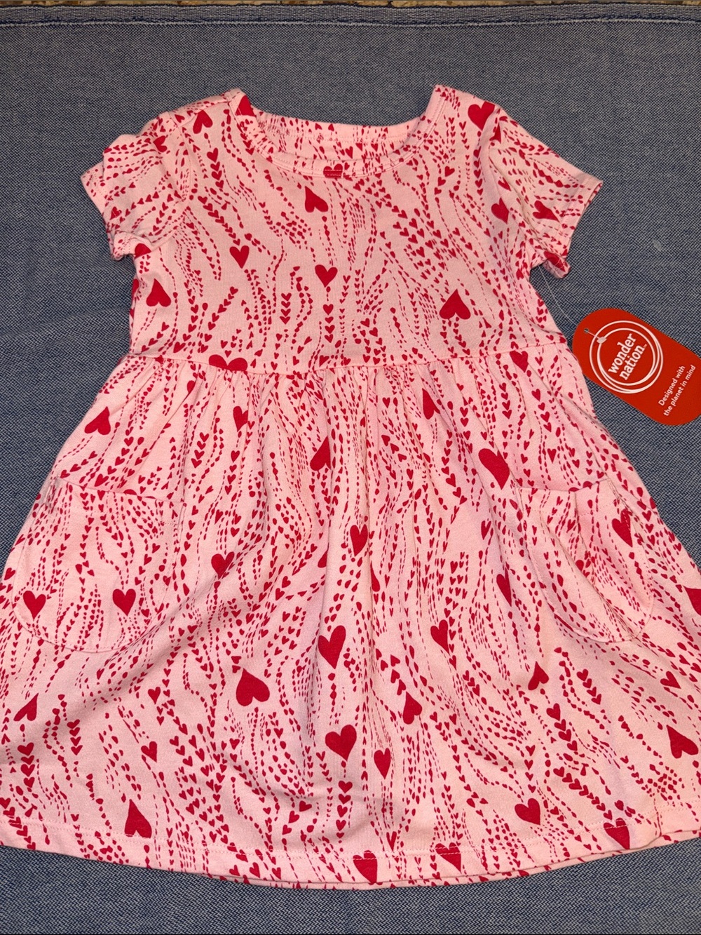 Wonder Nation Pink Heart-Print Girls Dress with Pockets